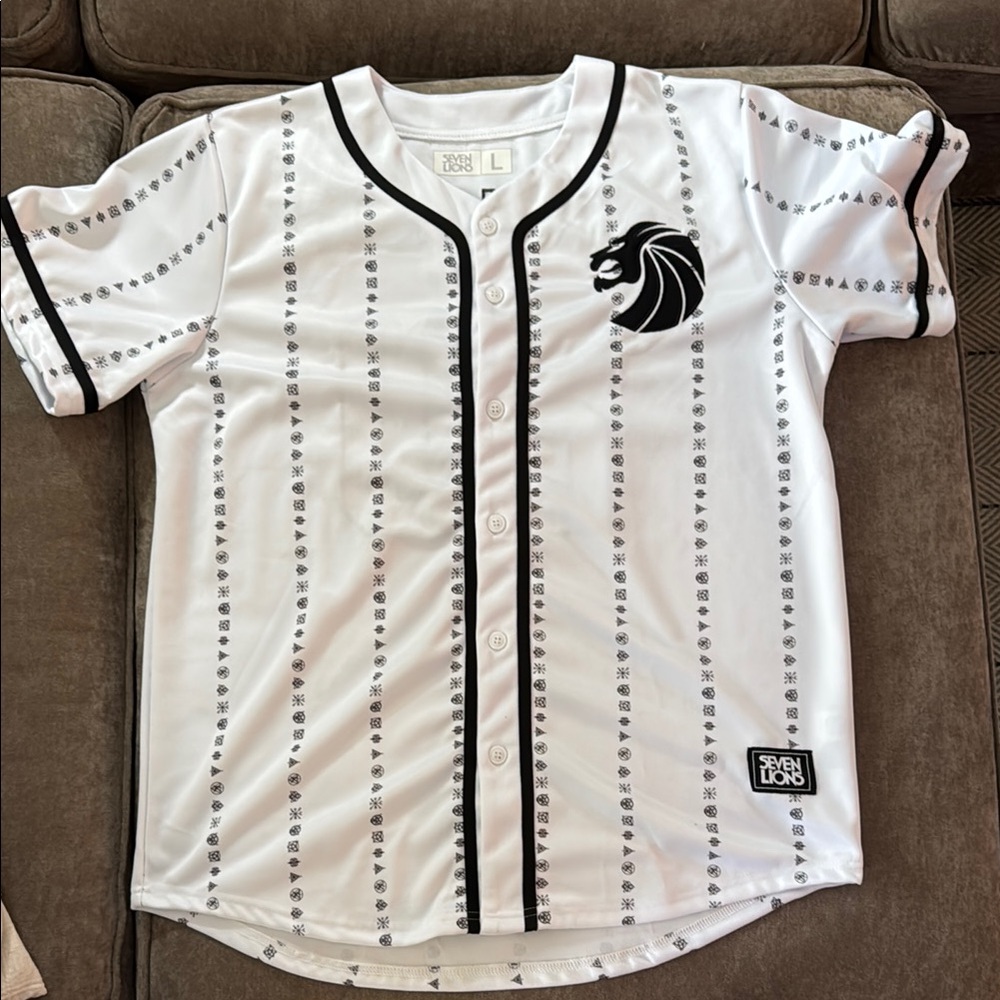Seven Lion White and Black Baseball Jersey